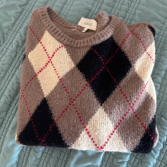 The Great Argyle Crewneck Sweater Tan Red Black - Picture 11 of 12